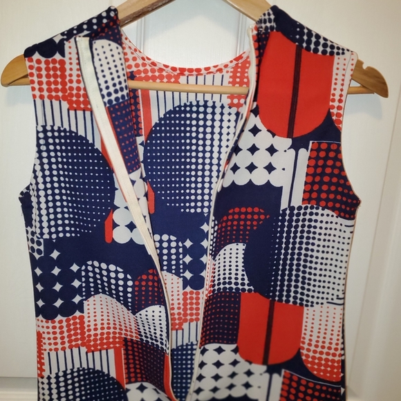 Vintage 70'S Sportables Polyester Blouse twinset 2 pc psychedelic mod patchwork - Picture 7 of 13